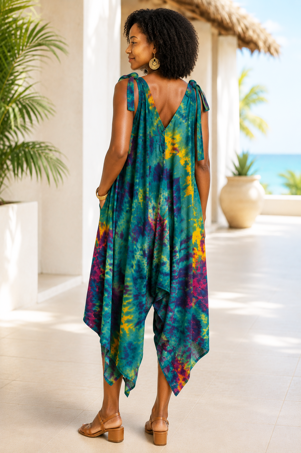 Tie Dye Jumpsuit Shoulder Ties - Lime