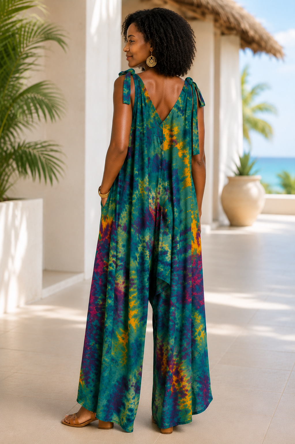 Tie Dye Jumpsuit Shoulder Ties - Lime