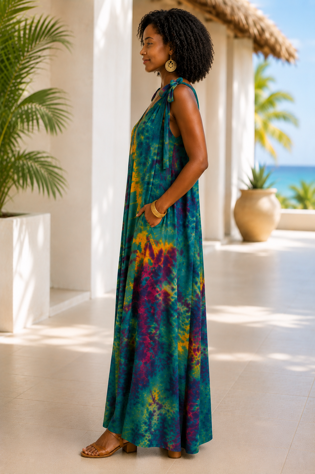 Tie Dye Jumpsuit Shoulder Ties - Lime