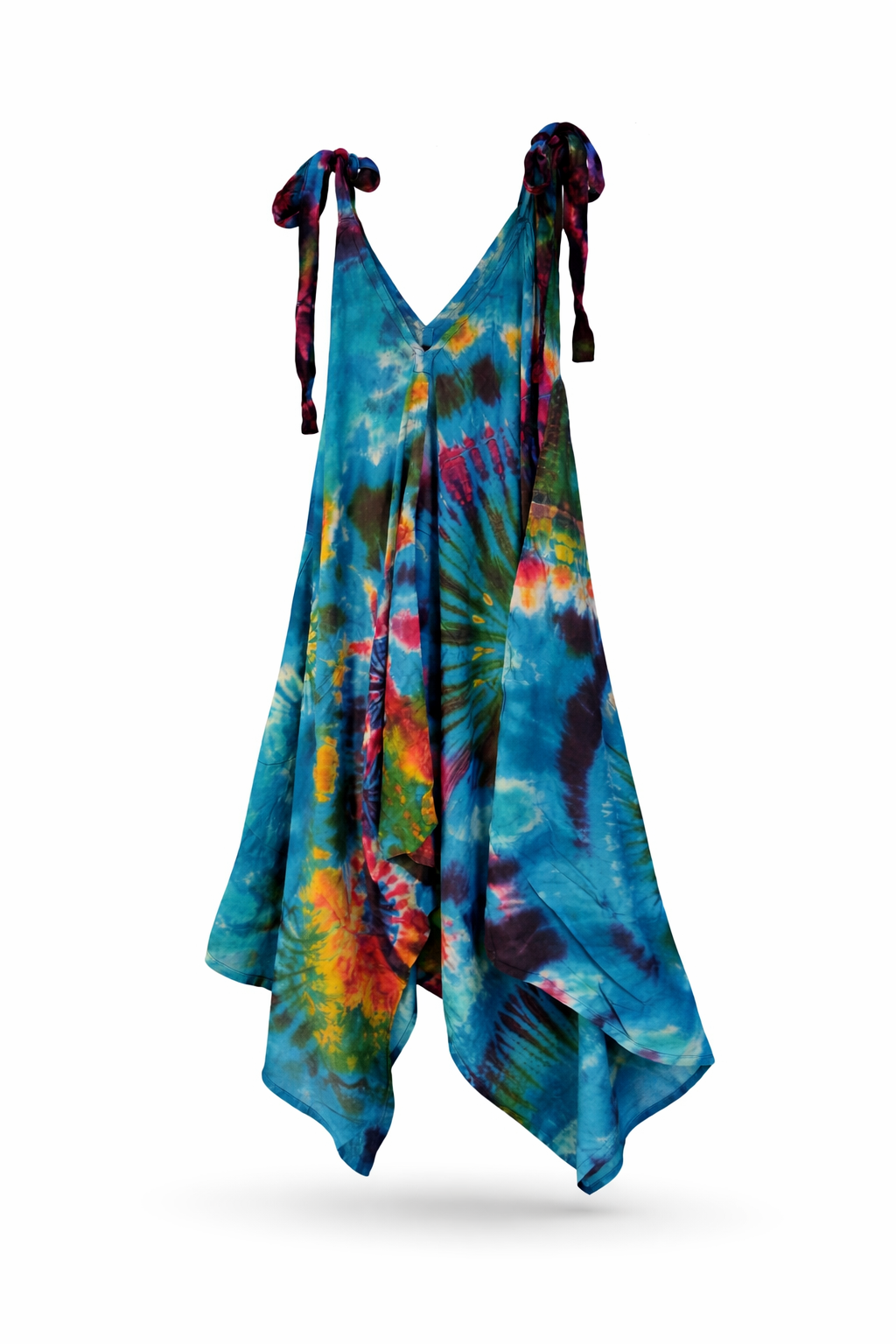 Tie Dye Jumpsuit Shoulder Ties - Turquoise with Pockets