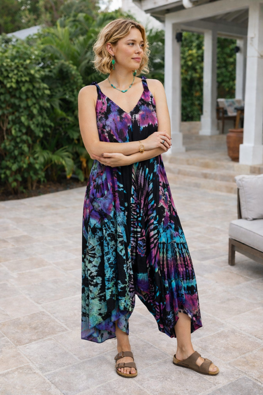Tie Dye Jumpsuit Shoulder Ties