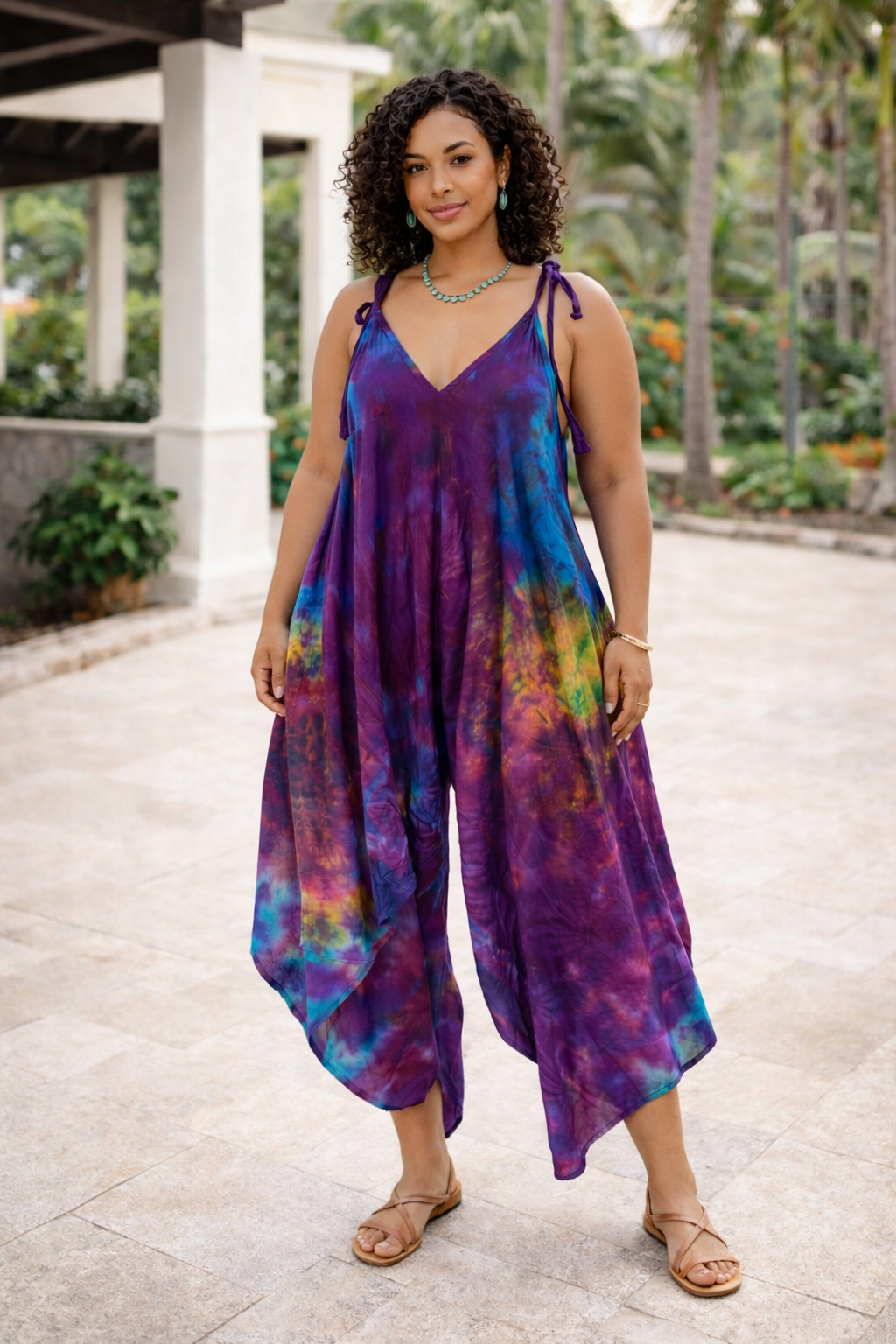 Tie Dye Jumpsuit Shoulder Ties