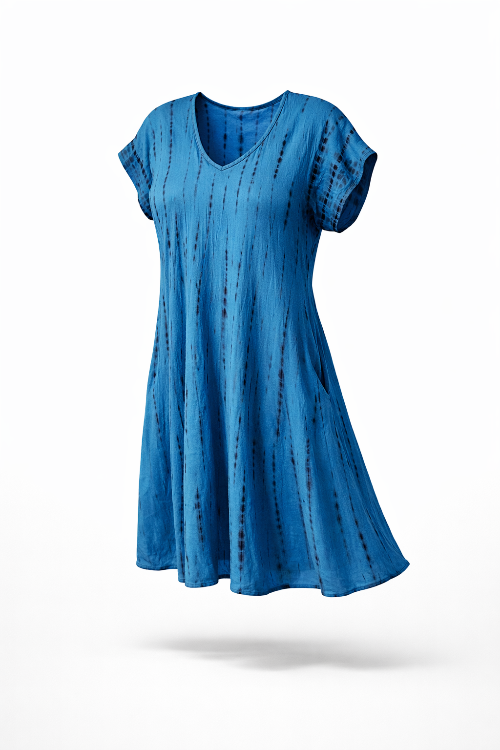 Tie-Dye Dress Cap Sleeves Shibori Blue