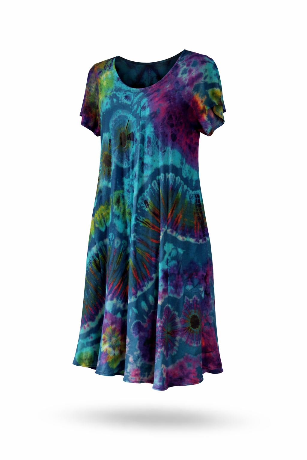 Tie Dye Dress Cap Sleeves Dk Blue