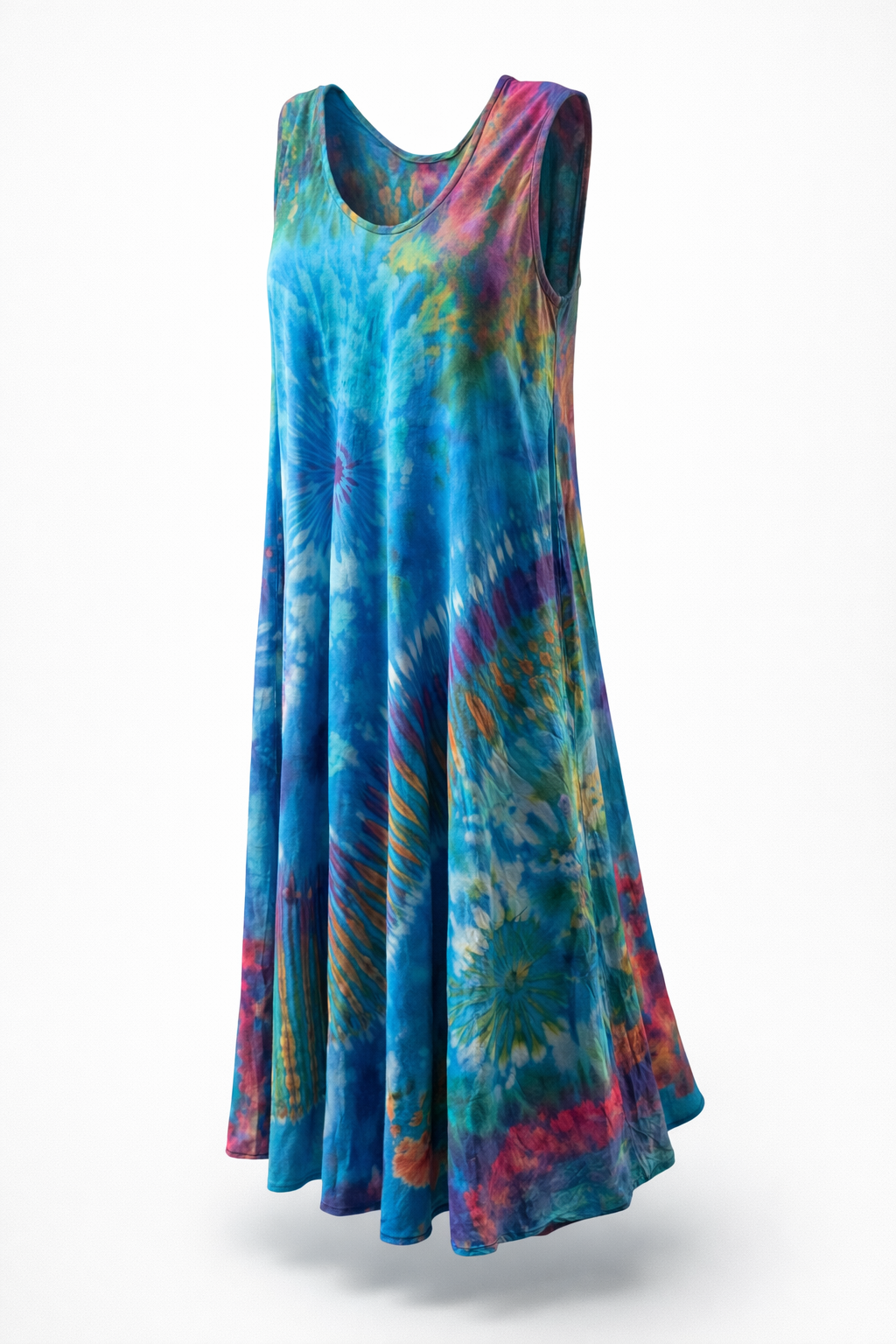 Tie Dye Sleeveless Long Dress w/Pockets - Turquoise