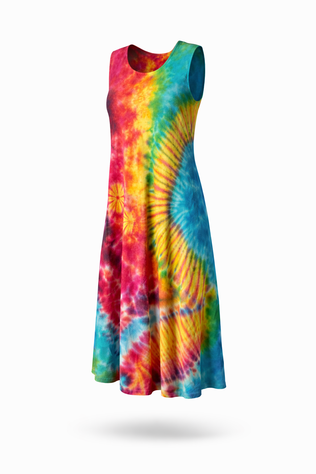 Tie Dye Sleeveless Long Dress w/Pockets - Rainbow