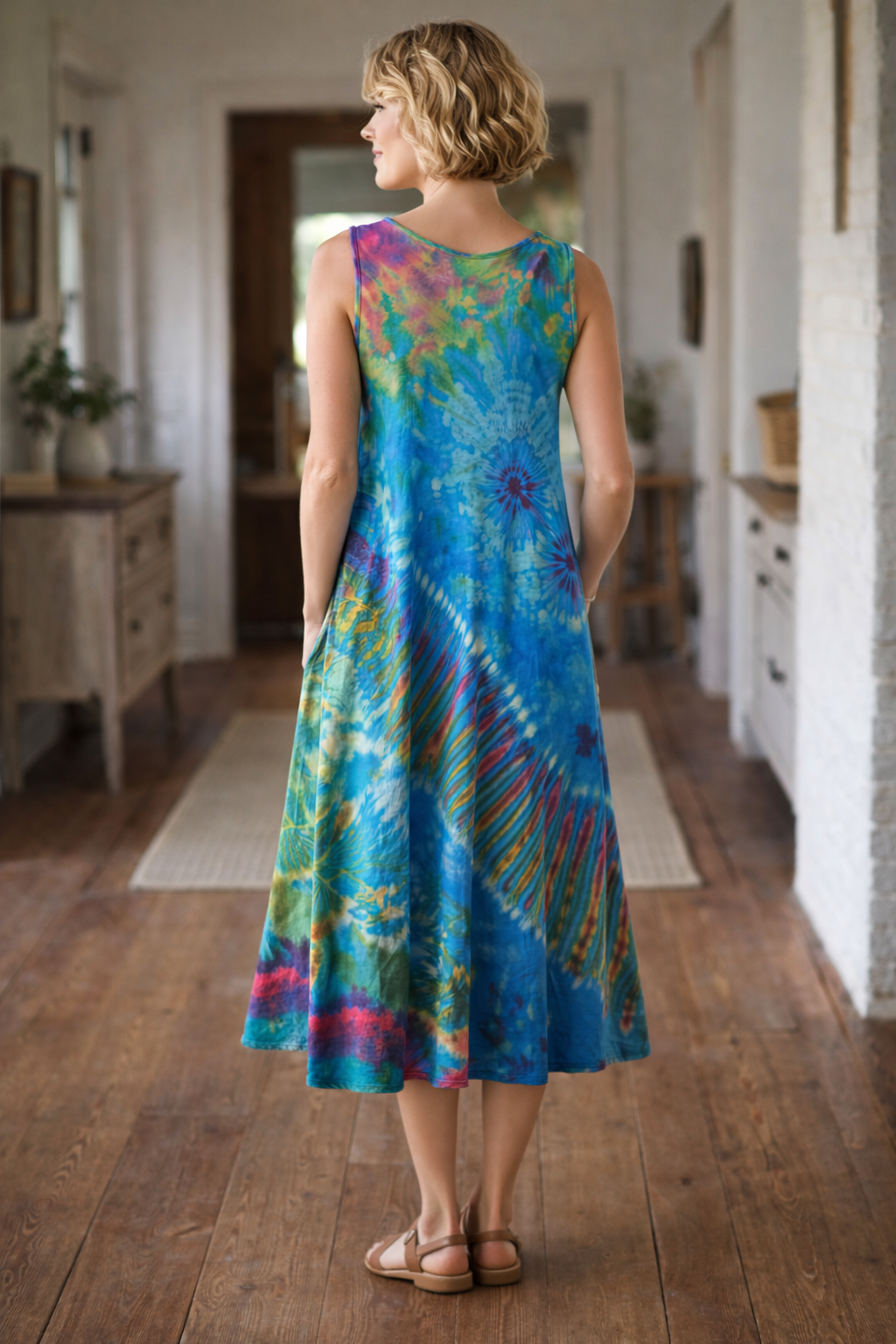 Tie Dye Sleeveless Long Dress w/Pockets - Turquoise Zumi Tie Dye Sleeveless Long Dress w/Pockets - Turquoise Zumi