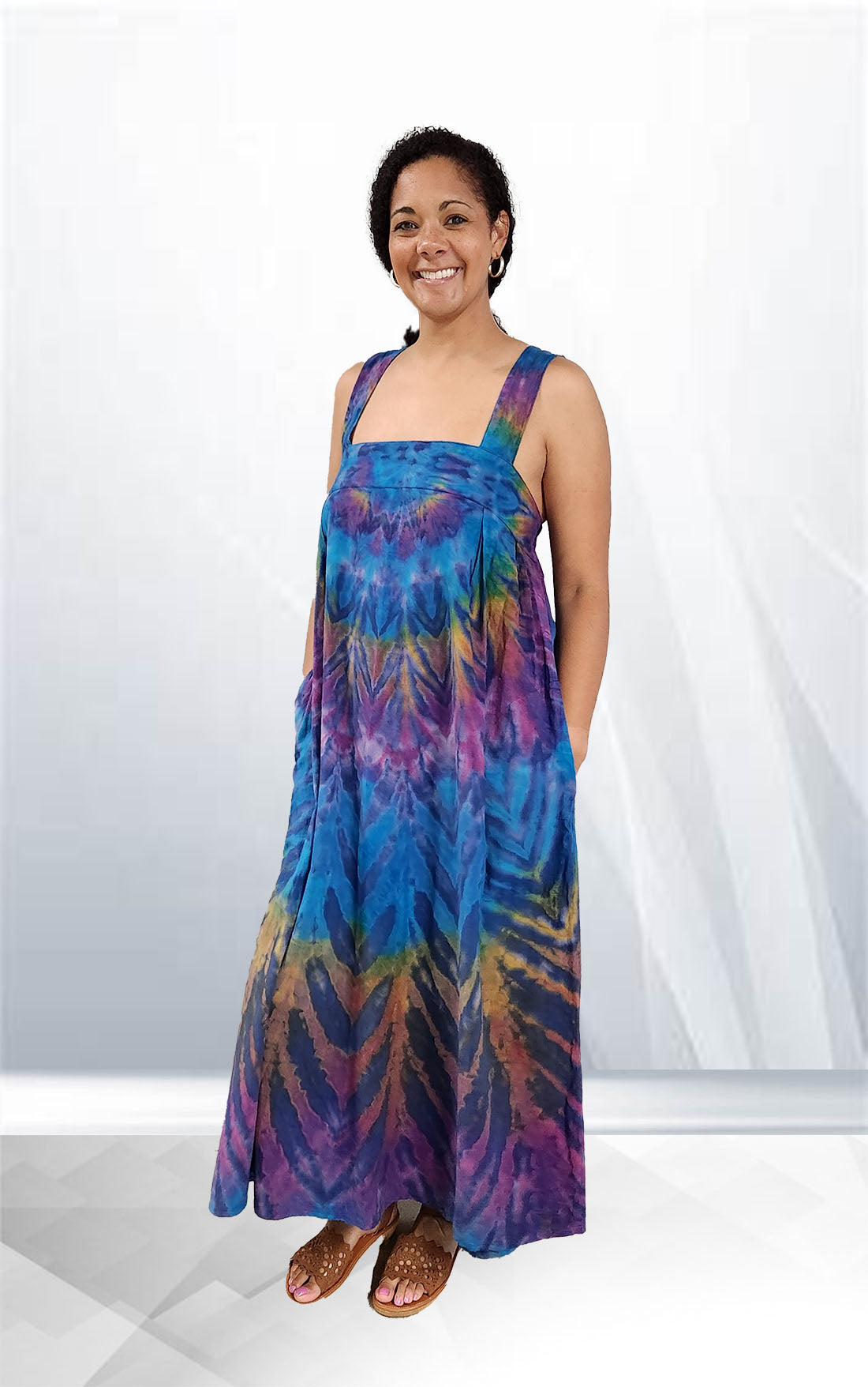 Tie Dye Square Neck Sleeveless Cotton Dress Tie Dye Square Neck Sleeveless Cotton Dress