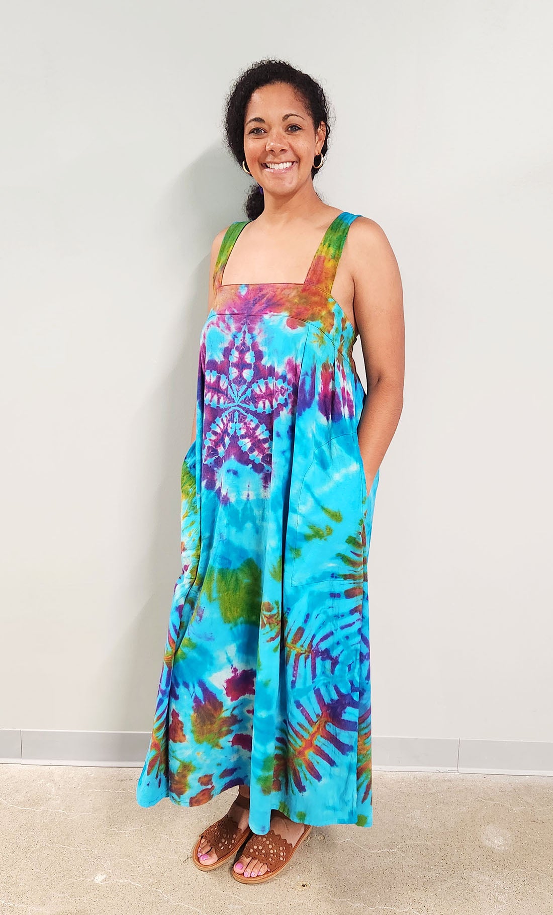 Tie Dye Square Neck Sleeveless Cotton Dress