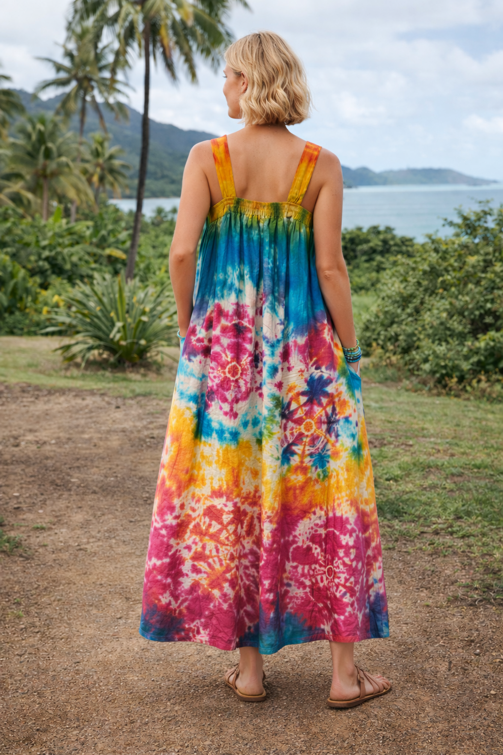 Tie Dye Square Neck Sleeveless Cotton Dress Zumi Tie Dye Square Neck Sleeveless Cotton Dress Zumi