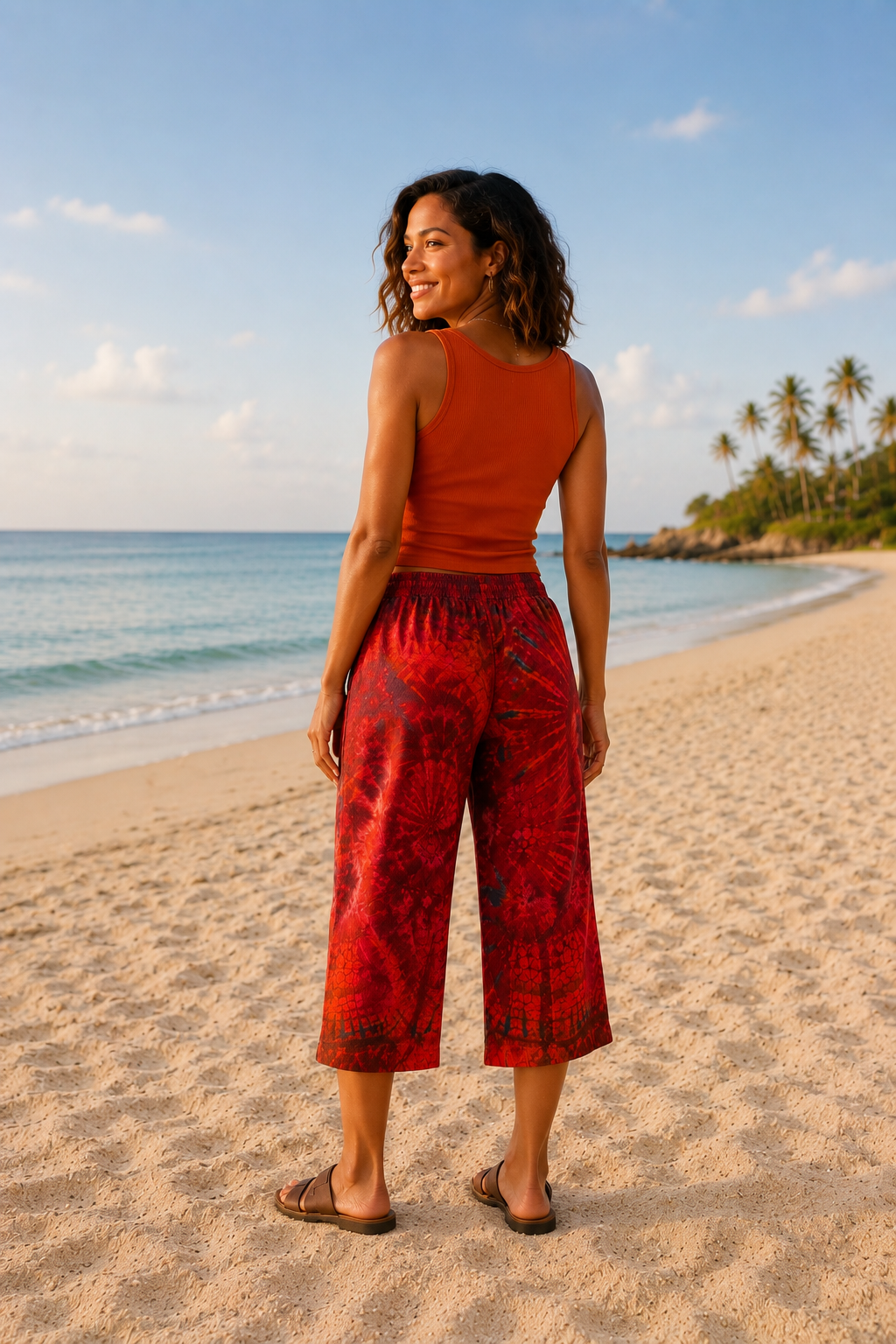 Tie Dye Capri Pants w/Hip Pocket Wine