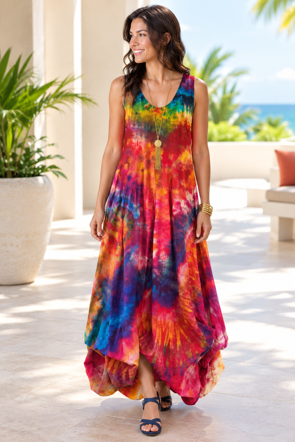 Stretch Top Tie Dye Dress w/Ties