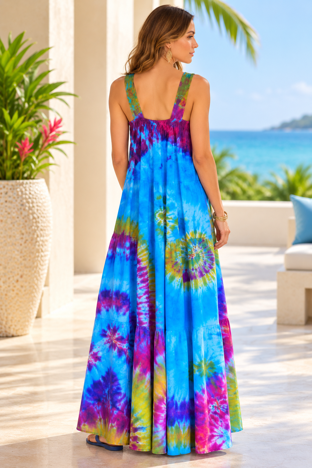 Stretch Top Tie Dye Dress w/Ties